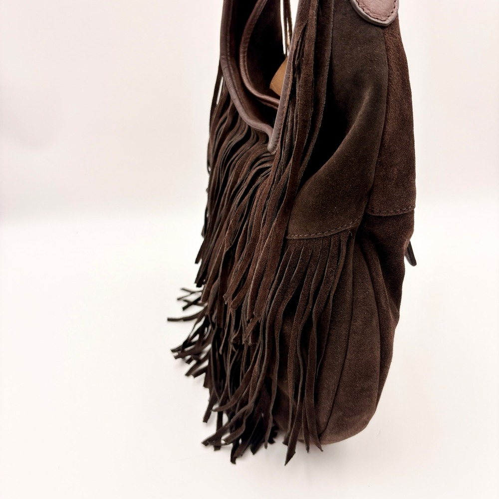 Vilenca Holland Brown Suede Fringe Hobo Leather Trim Boho Western Shoulder Bag - Picture 3 of 14
